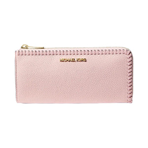 Michael Kors Jet Set Travel Large Pebbled Leather Quarter-Zip Wallet Powder Blush