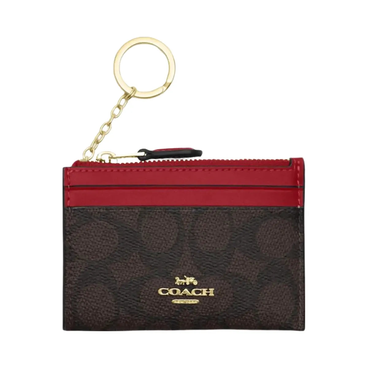 Coach Mini Skinny Id Case In Signature Canvas Signature Canvas-Im-Walnut-True Red