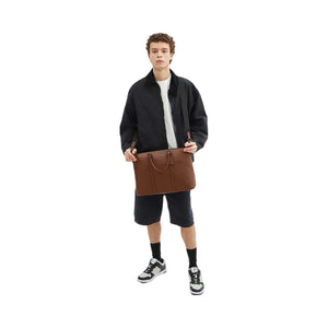 Coach Caleb Work Bag Pebbled Leather-Gunmetal-Saddle