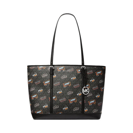 Michael Kors Jet Set Large Printed Signature Logo Tote Bag Black