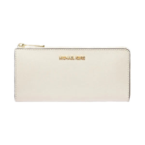 Michael Kors Jet Set Travel Large Saffiano Leather Quarter-Zip Wallet Lt Cream