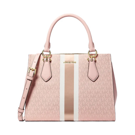 Michael Kors Marilyn Medium Signature Logo Stripe Satchel Powder Blush