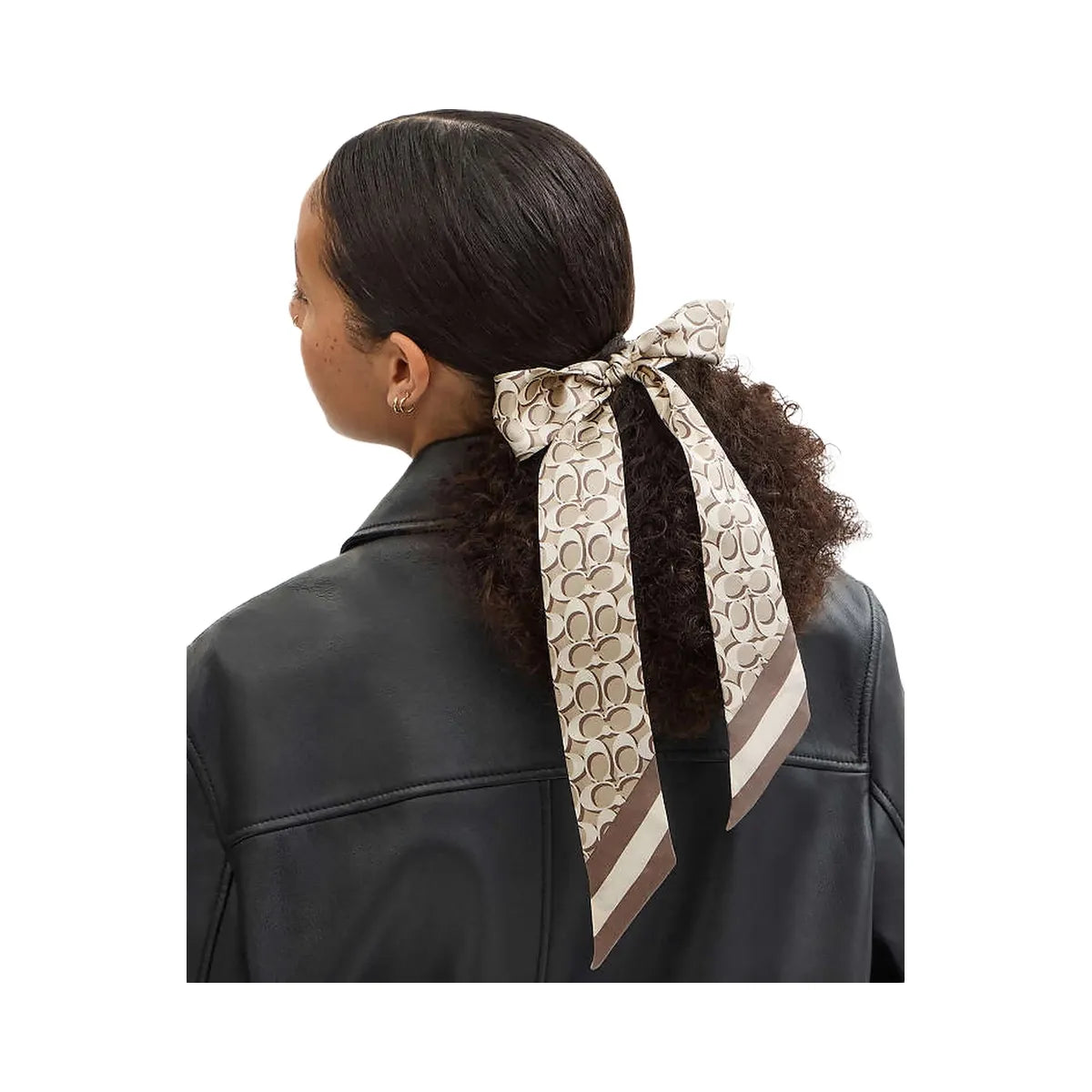 Coach Signature Print Silk Skinny Scarf Bone