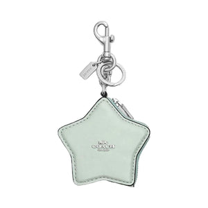 Coach Star Bag Charm Pearlized Leather-Silver-Green