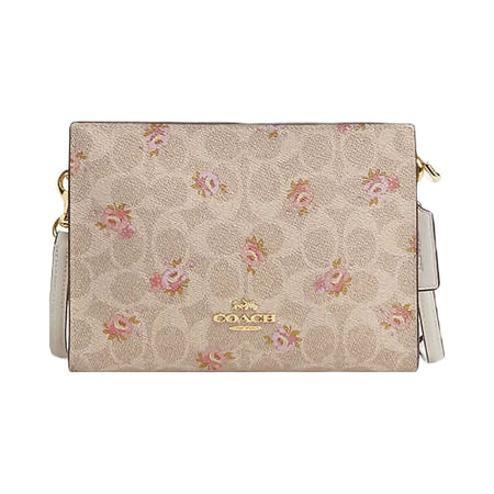 Coach Slim Crossbody Bag In Signature Canvas With Floral Print Gold-Sand Multi