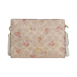 Coach Slim Crossbody Bag In Signature Canvas With Floral Print Gold-Sand Multi