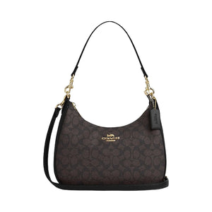 Coach Teri Hobo Bag In Signature Canvas Signature Canvas-Gold-Walnut-Black