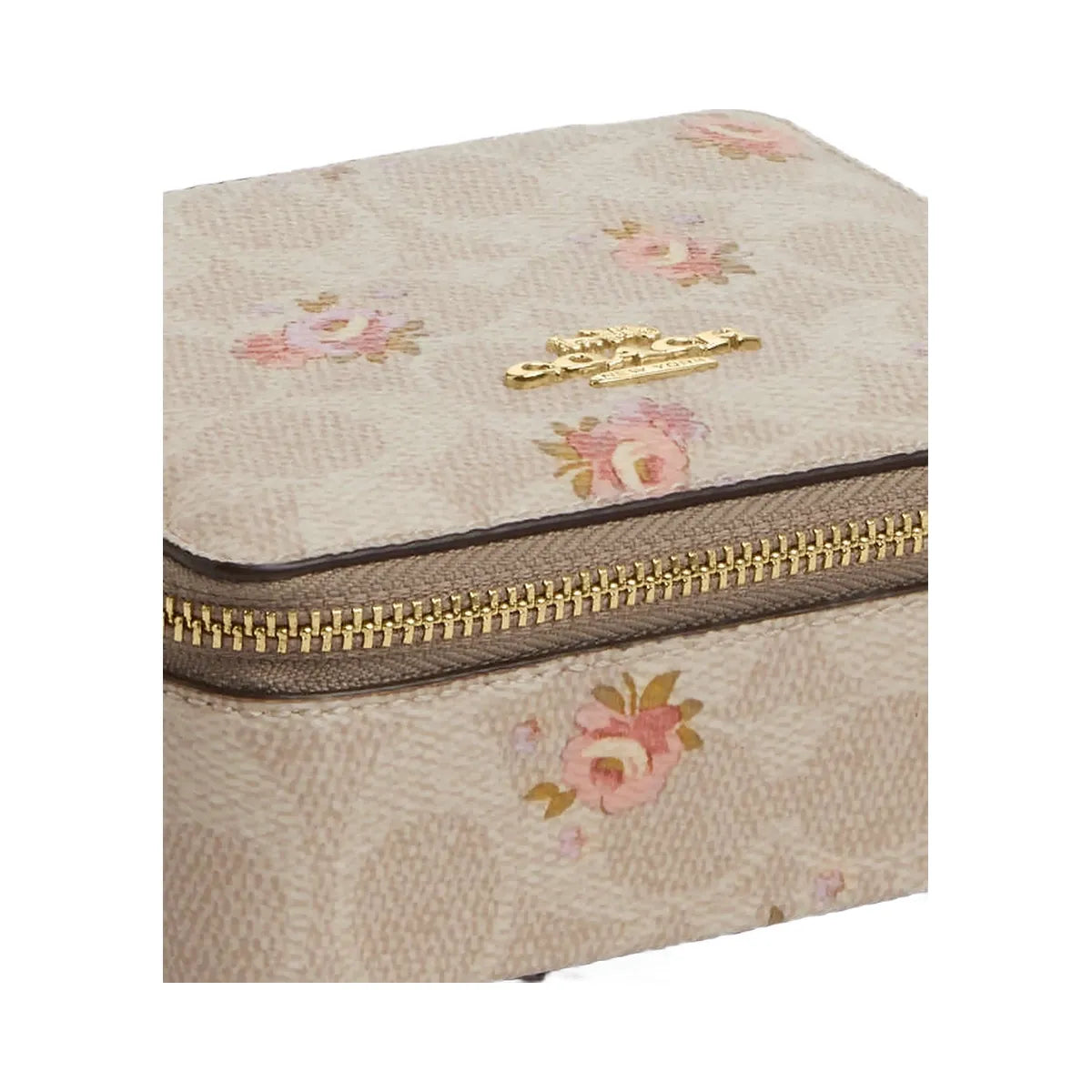 Coach Large Jewelry Box In Signature Canvas With Floral Print Gold-Sand Multi