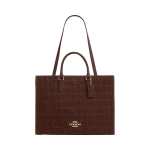 Coach Maggie Tote Bag Embossed Crocodile-Gold-Maple
