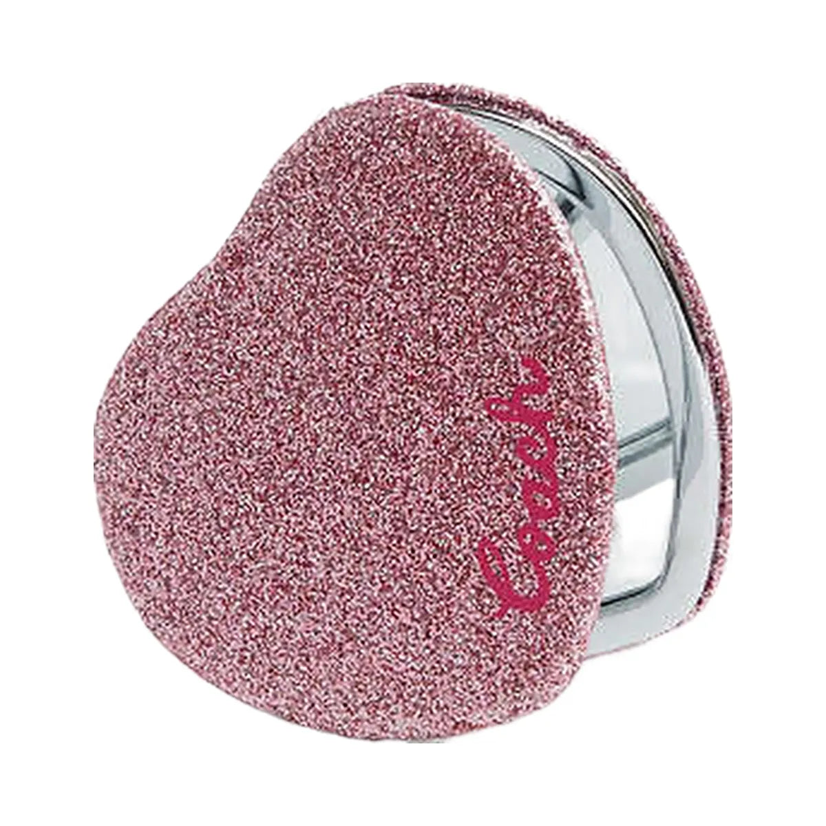 Coach Glitter Heart Compact Mirror Glovetanned Leather-Silver-Blossom