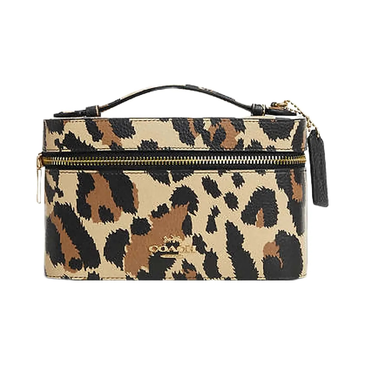 Coach Cosmetic Case With Leopard Print Pebbled Leather-Gold-Leopard Multi