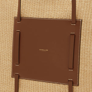 DeMellier The Large Capri warm raffia tan smooth ecru stitching