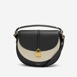 DeMellier The Siena Saddle salt & pepper canvas black small grain