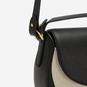 DeMellier The Siena Saddle salt & pepper canvas black small grain
