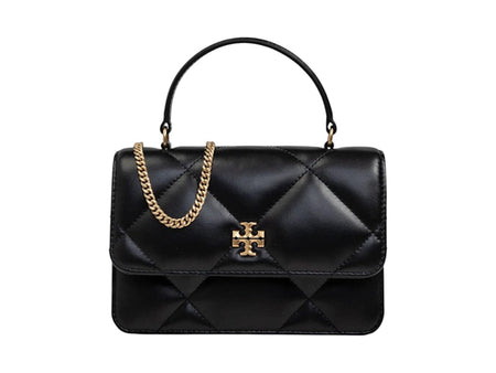 Tory Burch Kira Diamond Quilt Mini Top Handle Chain Wallet Black