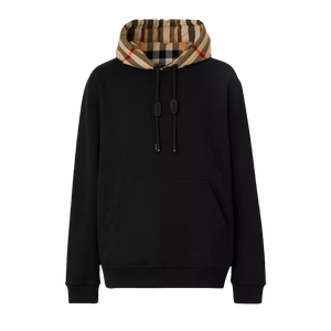 Burberry Check Hood Cotton Hoodie Black