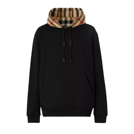 Burberry Check Hood Cotton Hoodie Black