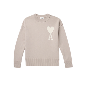 AMI PARIS Logo Intarsia Virgin Wool Sweater Neutrals