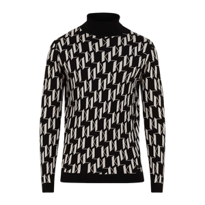 Men Black All-Over KL Knitted Turtle Neck Pullover