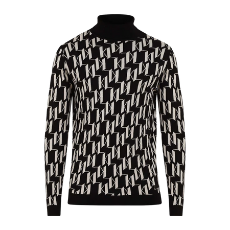 Men Black All-Over KL Knitted Turtle Neck Pullover