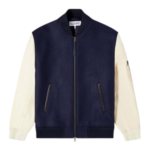 LOEWE Leather Sleeve Bomber Jacket Navy/Cream
