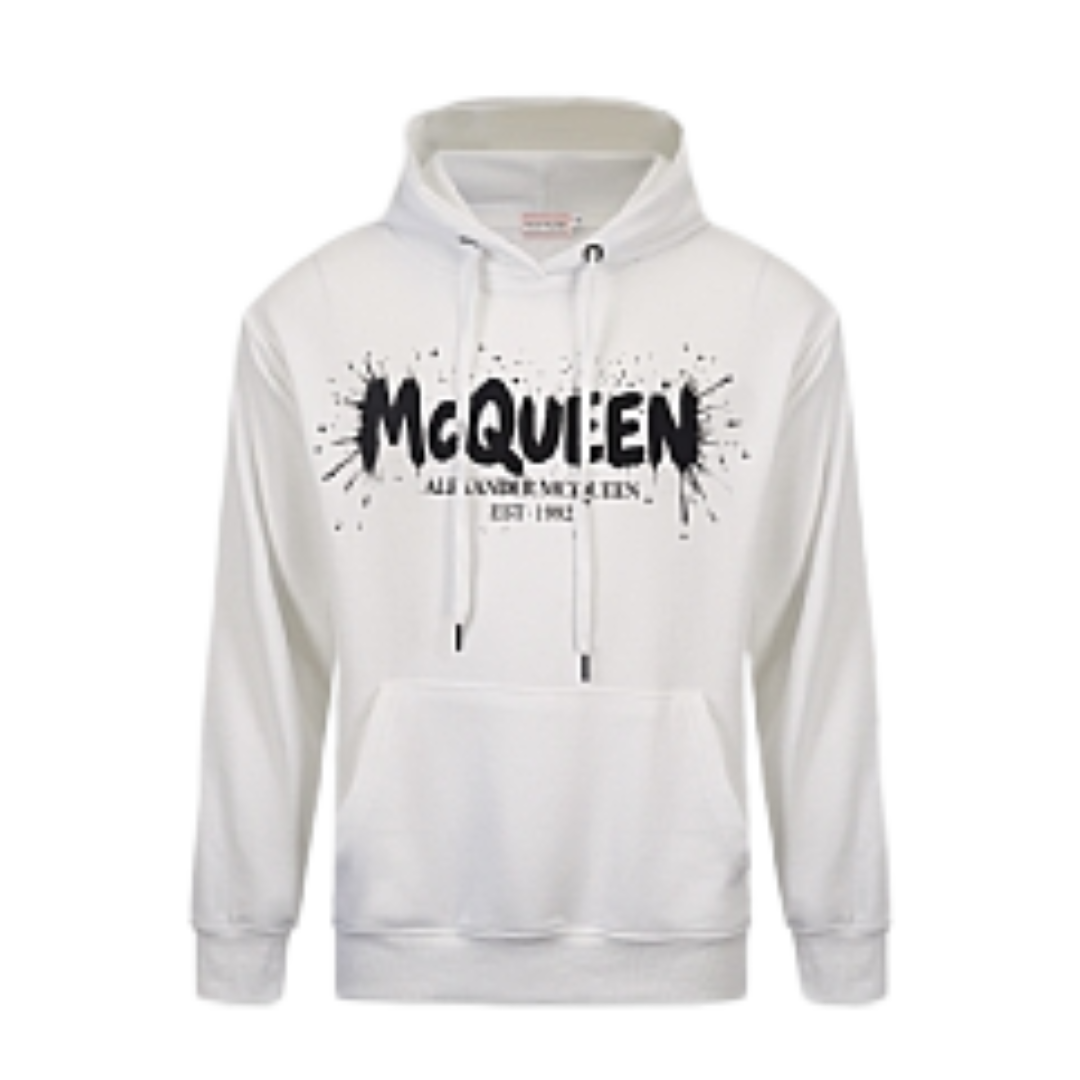 Alexander McQueen White Hoodie with Watercolor Graffiti print