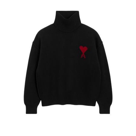 AMI PARIS De Coeur Regular Fit Funnel Neck Sweater