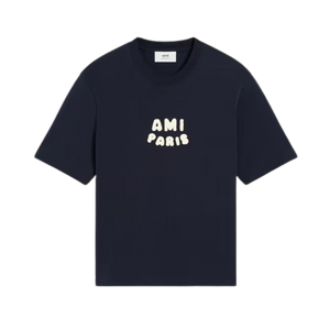 Oversized Crew-Neck T-Shirt with Logo Patch bleu-marine