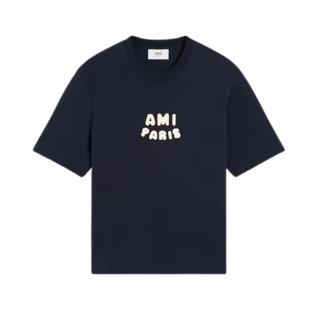 Oversized Crew-Neck T-Shirt with Logo Patch bleu-marine