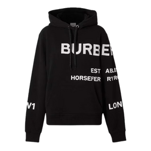Burberry Horseferry Print Oversized Cotton Drawstring Hoodie Black