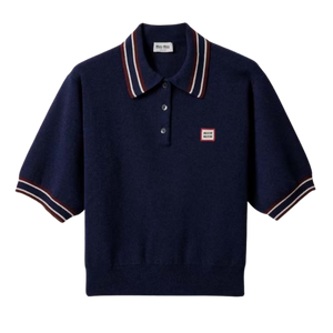 Miu Miu Wool And Cashmere Polo Sweater Navy