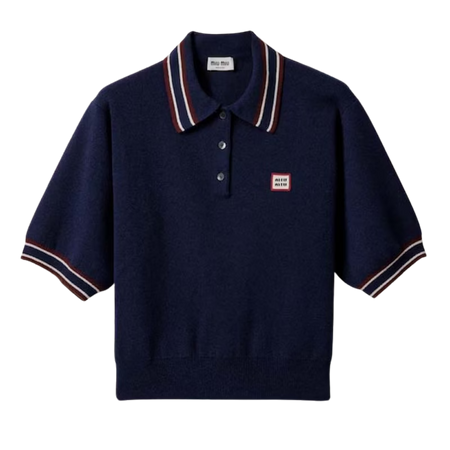 Miu Miu Wool And Cashmere Polo Sweater Navy