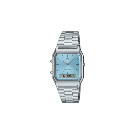 Casio Vintage AQ-230A-2A1MQYDF Quartz Ice Blue Dial Analog Digital Stainless Steel Watch