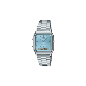Casio Vintage AQ-230A-2A1MQYDF Quartz Ice Blue Dial Analog Digital Stainless Steel Watch