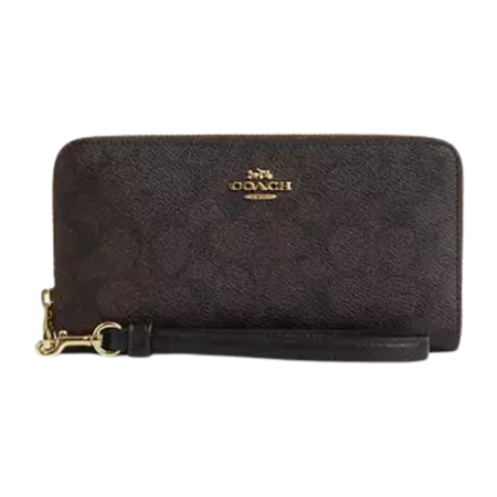 Long Zip Around Wallet In Signature Canvas signature canvas/Gold/Walnut/Black