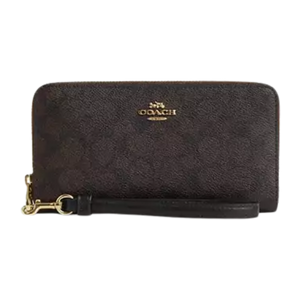 Long Zip Around Wallet In Signature Canvas signature canvas/Gold/Walnut/Black
