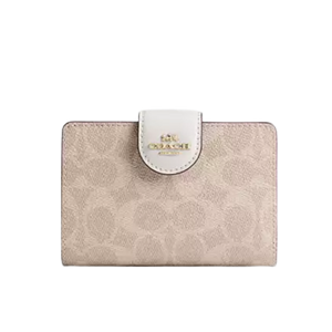 Medium Corner Zip Wallet In Signature Canvas signature canvas/Gold/Sand/Chalk