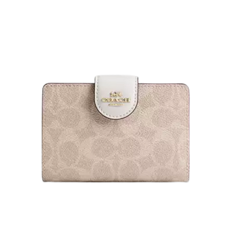 Medium Corner Zip Wallet In Signature Canvas signature canvas/Gold/Sand/Chalk