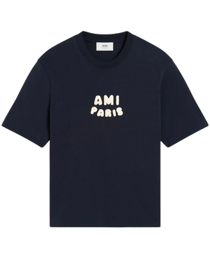 Ami Paris Cotton T-Shirt With A Front Logo Patch Navy Blue [Sourcex Exclusive]