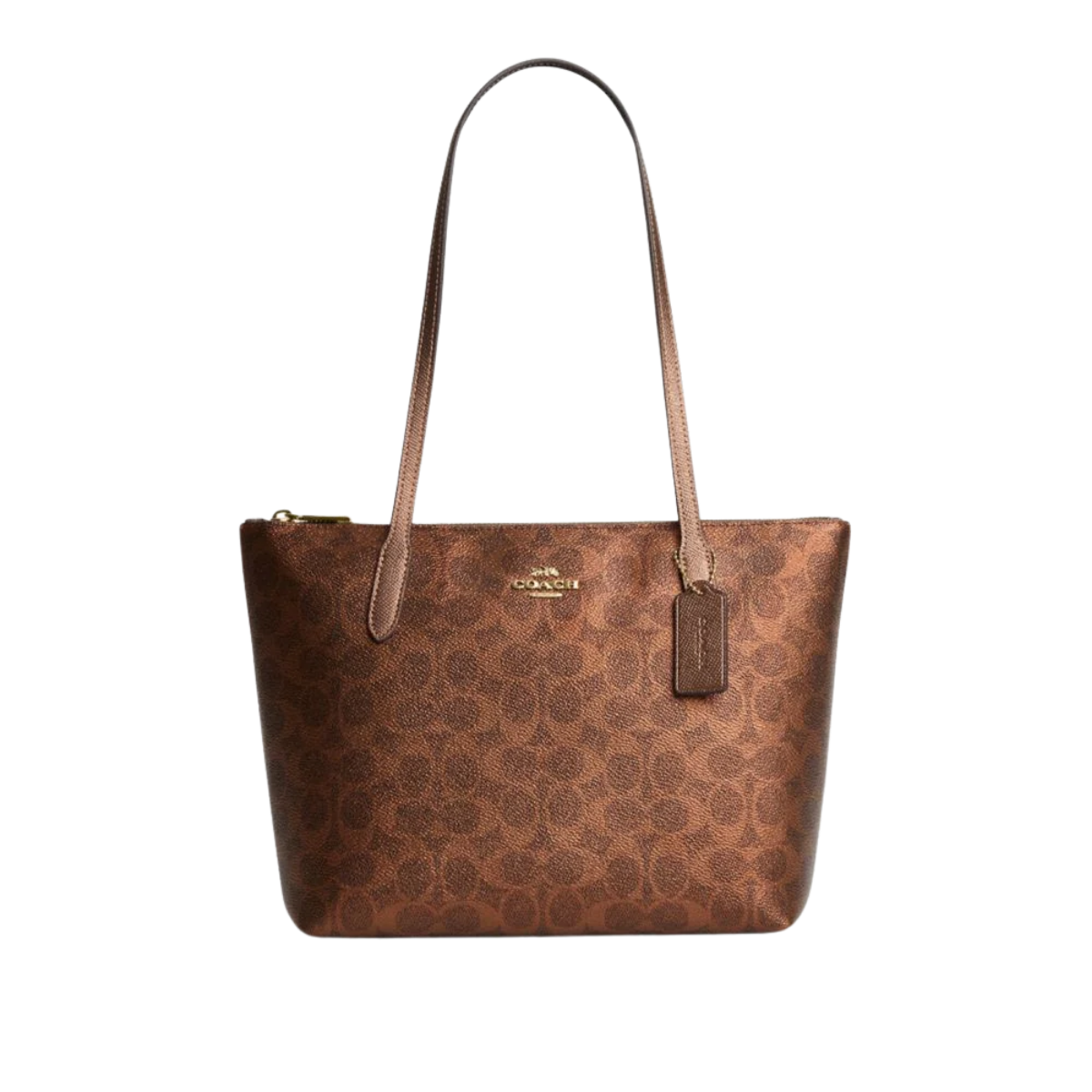 Coach Fiona Zip Tote Bag In Signature Canvas Gold Brown Copper