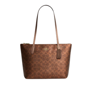 Coach Fiona Zip Tote Bag In Signature Canvas Gold Brown Copper