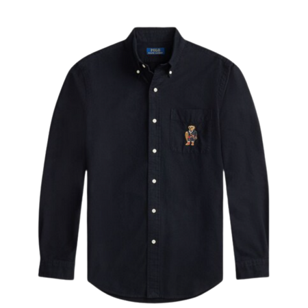 Polo Ralph Lauren  Men Black Polo Bear Custom-Fit Oxford Shirt