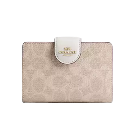 Coach Medium Corner Zip Wallet In Signature Canvas  signature canvas/Gold/Sand/Chalk