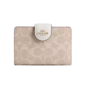 Coach Medium Corner Zip Wallet In Signature Canvas  signature canvas/Gold/Sand/Chalk