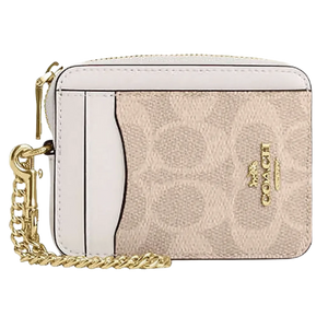 Coach Zip Card Case In Signature Canvas Signature Canvas-Gold-Sand-Chalk