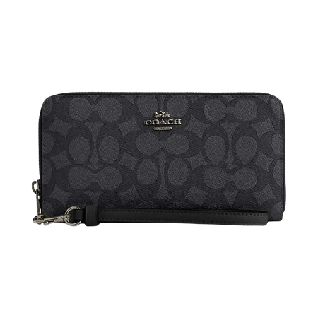 Coach Long Zip Around Wallet In Signature Canvas Signature Canvas-Gunmetal-Charcoal-Black