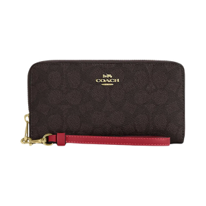 Coach Long Zip Around Wallet In Signature Canvas Signature Canvas-Im-Walnut-True Red