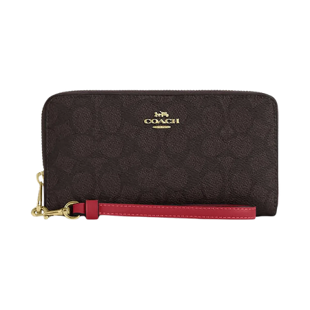 Coach Long Zip Around Wallet In Signature Canvas Signature Canvas-Im-Walnut-True Red