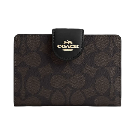 Coach Medium Corner Zip Wallet In Signature Canvas Signature Canvas-Gold-Walnut-Black