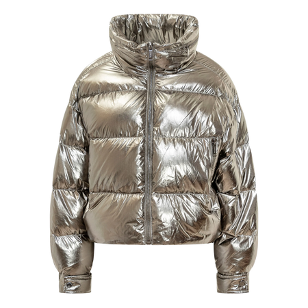 Michael Kors Metallic Puffer Jacket Silver Tone